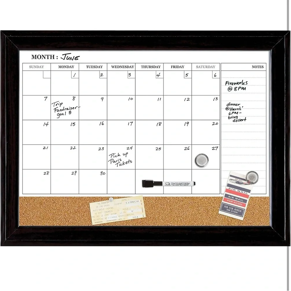 Black and White Framed Cork Board Calendar